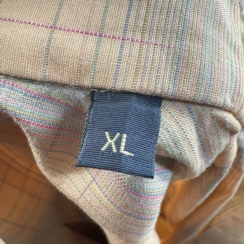 Gitman Bros Men's XL Short Sleeve Button Down Peach Plaid 100% Cotton Made/USA - Picture 6 of 7